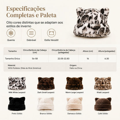 Gorro de Inverno Feminino de Pele Pelo de Vison Fofa com Orelhas de Urso, Capuz de Inverno Quente para Clima Frio