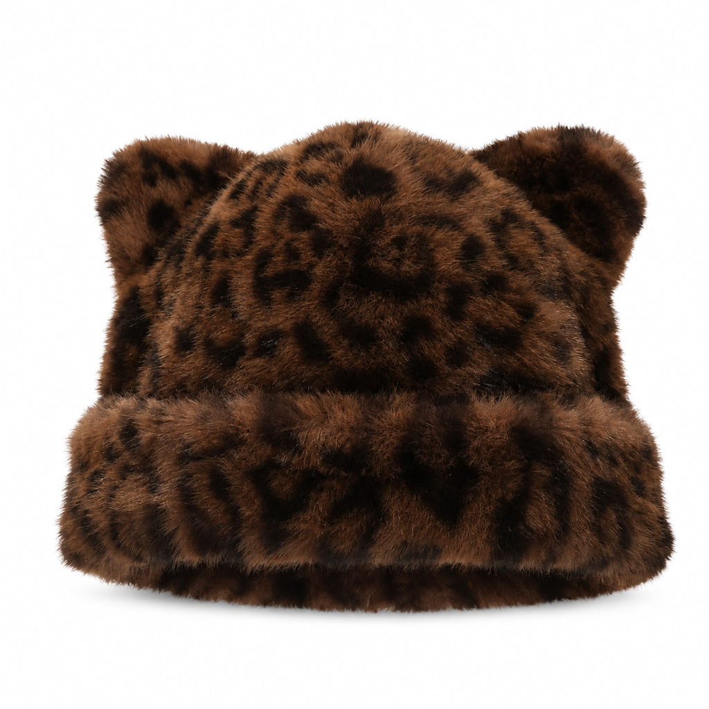 Gorro de Inverno Feminino de Pele Pelo de Vison Fofa com Orelhas de Urso, Capuz de Inverno Quente para Clima Frio