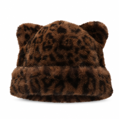 Gorro de Inverno Feminino de Pele Pelo de Vison Fofa com Orelhas de Urso, Capuz de Inverno Quente para Clima Frio