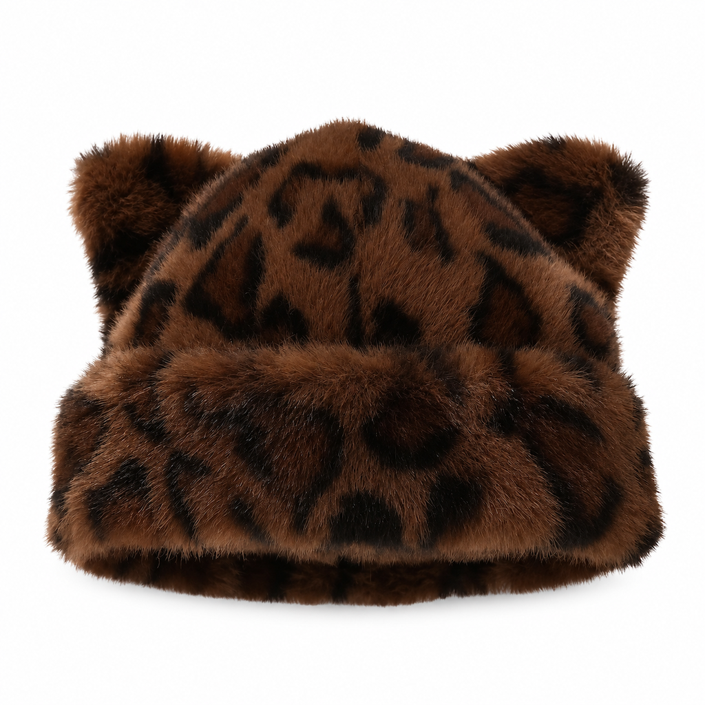 Gorro de Inverno Feminino de Pele Pelo de Vison Fofa com Orelhas de Urso, Capuz de Inverno Quente para Clima Frio