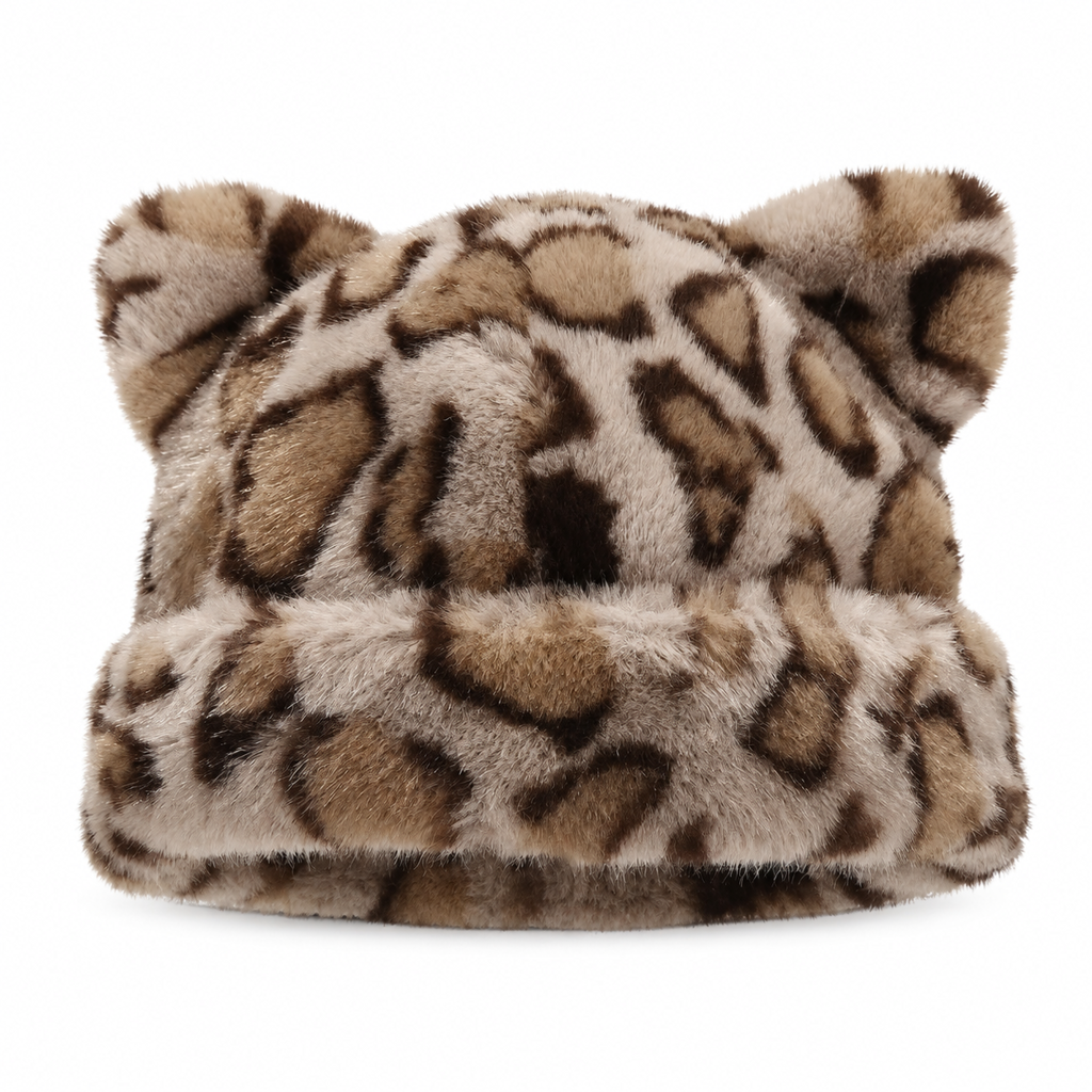Gorro de Inverno Feminino de Pele Pelo de Vison Fofa com Orelhas de Urso, Capuz de Inverno Quente para Clima Frio