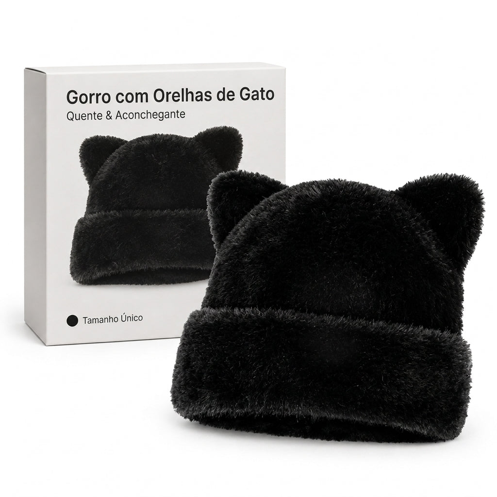 Gorro de Inverno Feminino de Pele Pelo de Vison Fofa com Orelhas de Urso, Capuz de Inverno Quente para Clima Frio