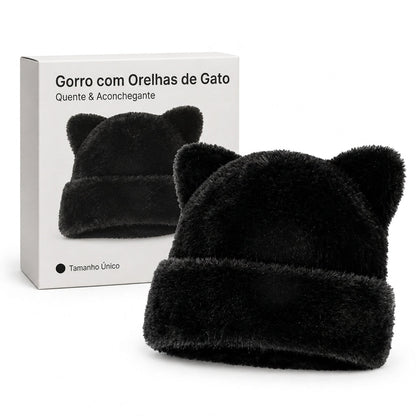 Gorro de Inverno Feminino de Pele Pelo de Vison Fofa com Orelhas de Urso, Capuz de Inverno Quente para Clima Frio