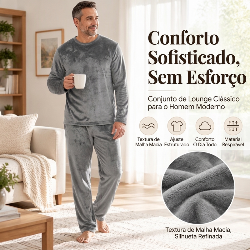 Conjunto de Pijama Térmico Aconchegante de Veludo para Homem