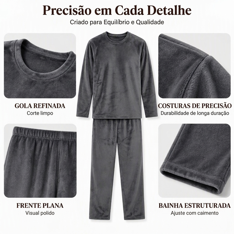 Conjunto de Pijama Térmico Aconchegante de Veludo para Homem