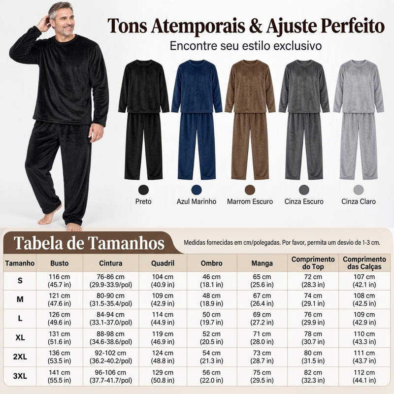 Conjunto de Pijama Térmico Aconchegante de Veludo para Homem
