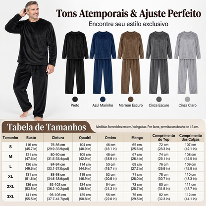 Conjunto de Pijama Térmico Aconchegante de Veludo para Homem
