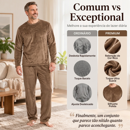 Conjunto de Pijama Térmico Aconchegante de Veludo para Homem