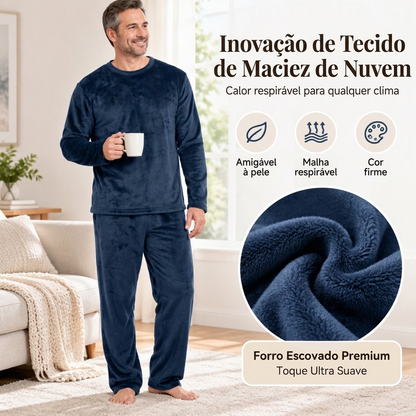 Conjunto de Pijama Térmico Aconchegante de Veludo para Homem