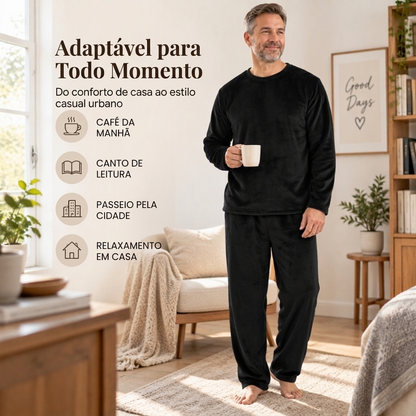 Conjunto de Pijama Térmico Aconchegante de Veludo para Homem