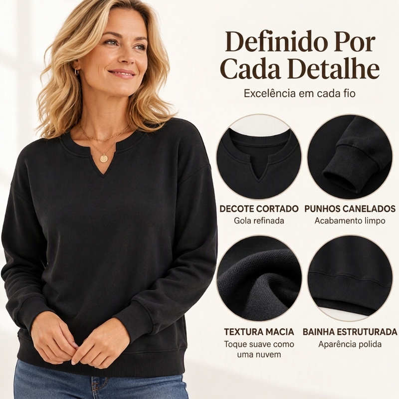 Blusa de Moletom Casual Feminina com Gola V Dividida