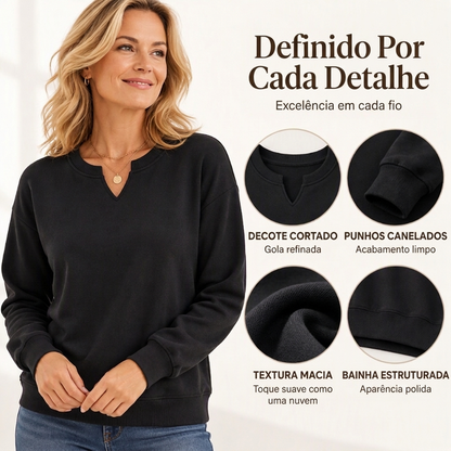 Blusa de Moletom Casual Feminina com Gola V Dividida
