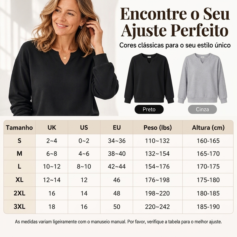 Blusa de Moletom Casual Feminina com Gola V Dividida