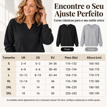 Blusa de Moletom Casual Feminina com Gola V Dividida