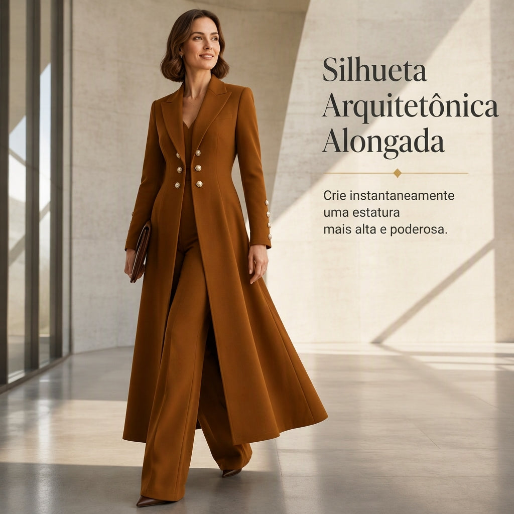 Conjunto Elegante de Outono Feminino de 2 Peças com Casaco Retrô de Manga Longa e Calça Simples
