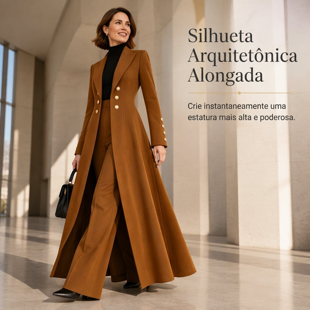 Conjunto Elegante de Outono Feminino de 2 Peças com Casaco Retrô de Manga Longa e Calça Simples