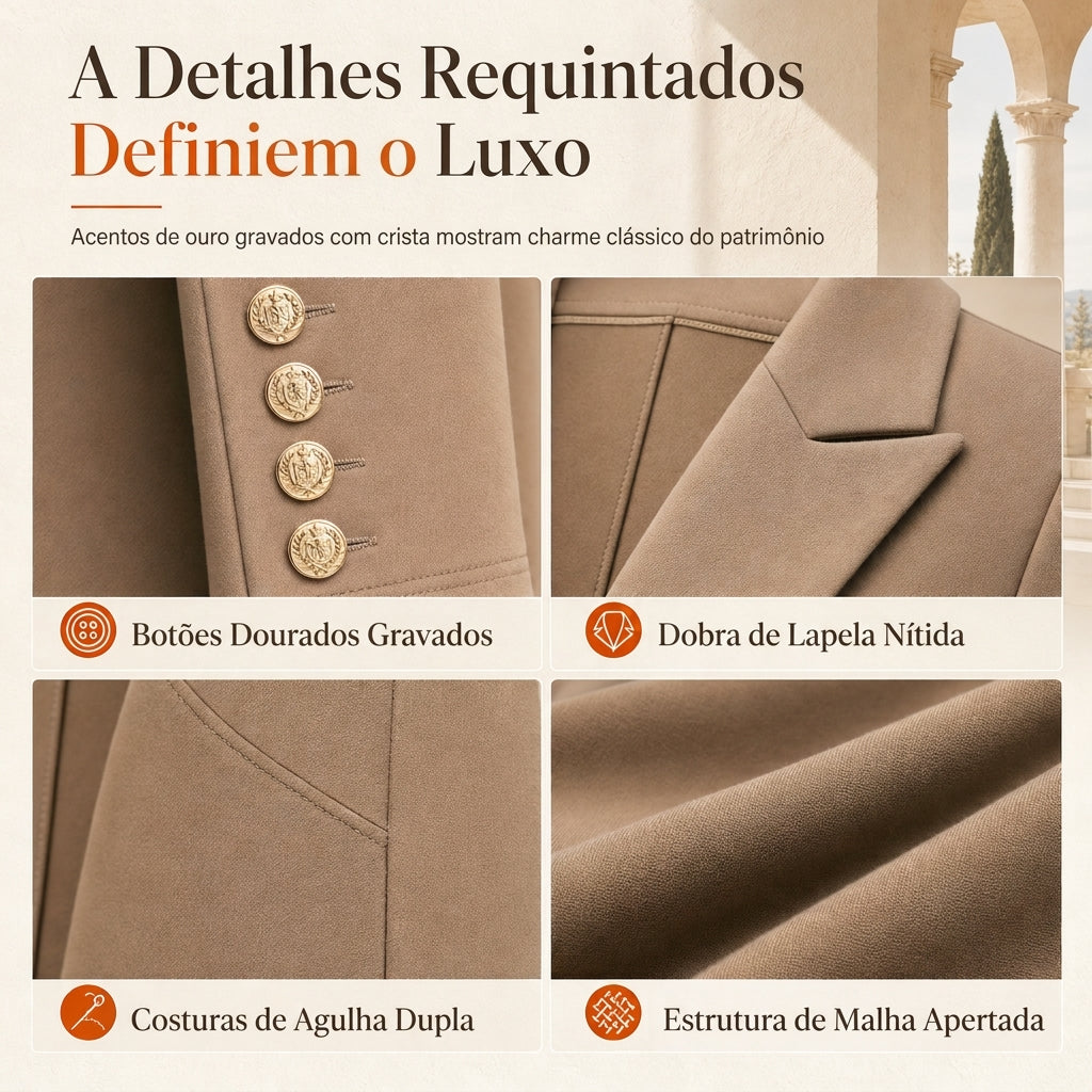 Conjunto Elegante de Outono Feminino de 2 Peças com Casaco Retrô de Manga Longa e Calça Simples