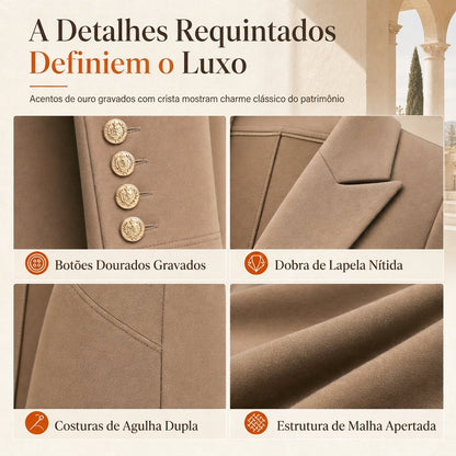 Conjunto Elegante de Outono Feminino de 2 Peças com Casaco Retrô de Manga Longa e Calça Simples