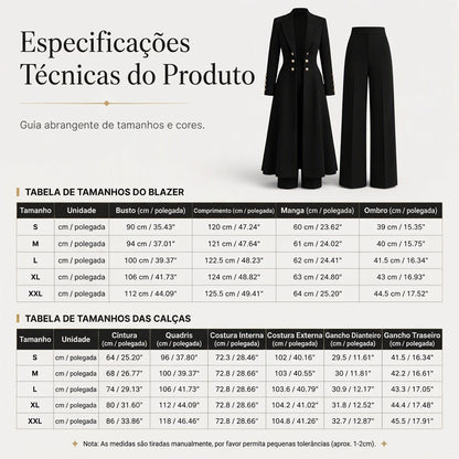Conjunto Elegante de Outono Feminino de 2 Peças com Casaco Retrô de Manga Longa e Calça Simples
