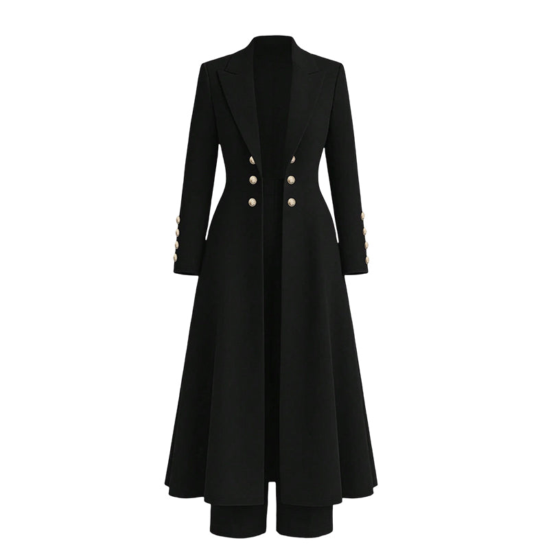 Conjunto Elegante de Outono Feminino de 2 Peças com Casaco Retrô de Manga Longa e Calça Simples