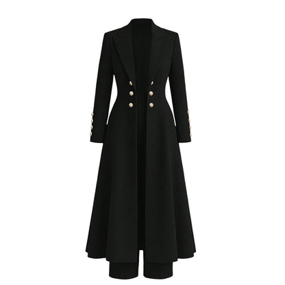 Conjunto Elegante de Outono Feminino de 2 Peças com Casaco Retrô de Manga Longa e Calça Simples