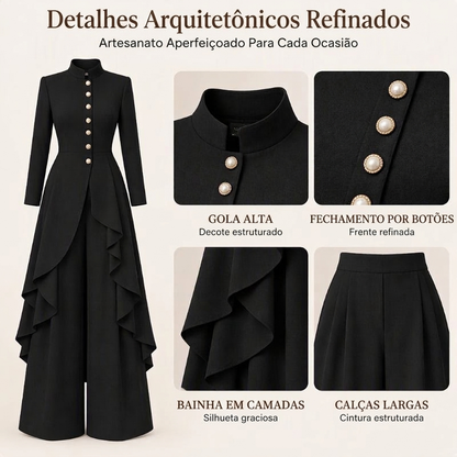💖Oferta Incrível da Black Friday – 50% de desconto!💖💜Frete Grátis🖤Conjunto Feminino Elegante de Casaco Longo e Calças de Perna Larga