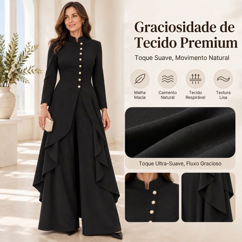 💖Oferta Incrível da Black Friday – 50% de desconto!💖💜Frete Grátis🖤Conjunto Feminino Elegante de Casaco Longo e Calças de Perna Larga