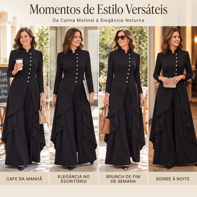 💖Oferta Incrível da Black Friday – 50% de desconto!💖💜Frete Grátis🖤Conjunto Feminino Elegante de Casaco Longo e Calças de Perna Larga