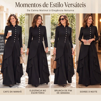 💖Oferta Incrível da Black Friday – 50% de desconto!💖💜Frete Grátis🖤Conjunto Feminino Elegante de Casaco Longo e Calças de Perna Larga