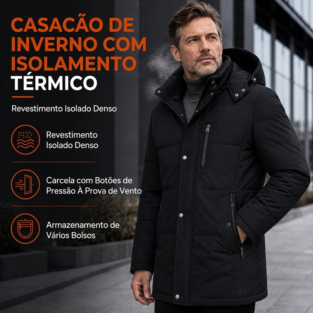Casaco de Algodão Acolchoado de Inverno Espesso de Comprimento Médio para Homens, Casual de Negócios para Homens de Meia-Idade