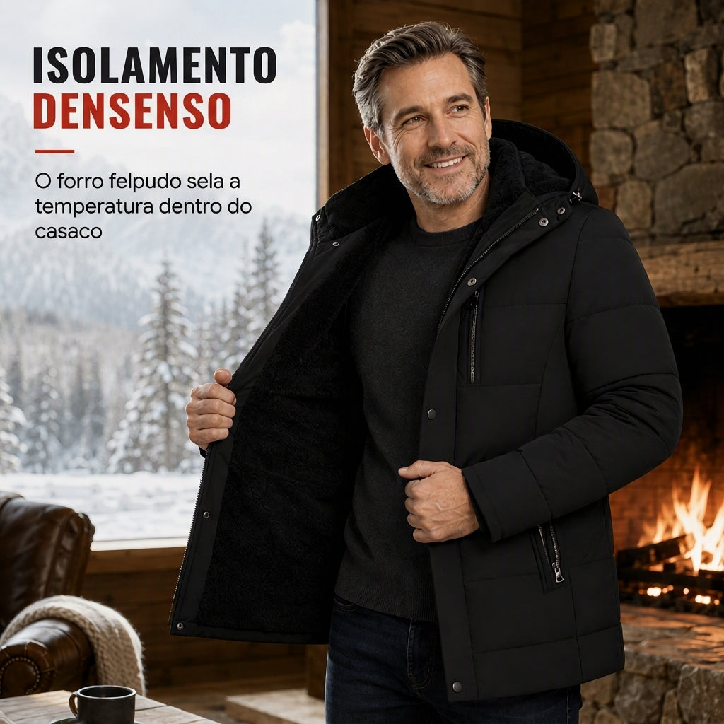 Casaco de Algodão Acolchoado de Inverno Espesso de Comprimento Médio para Homens, Casual de Negócios para Homens de Meia-Idade