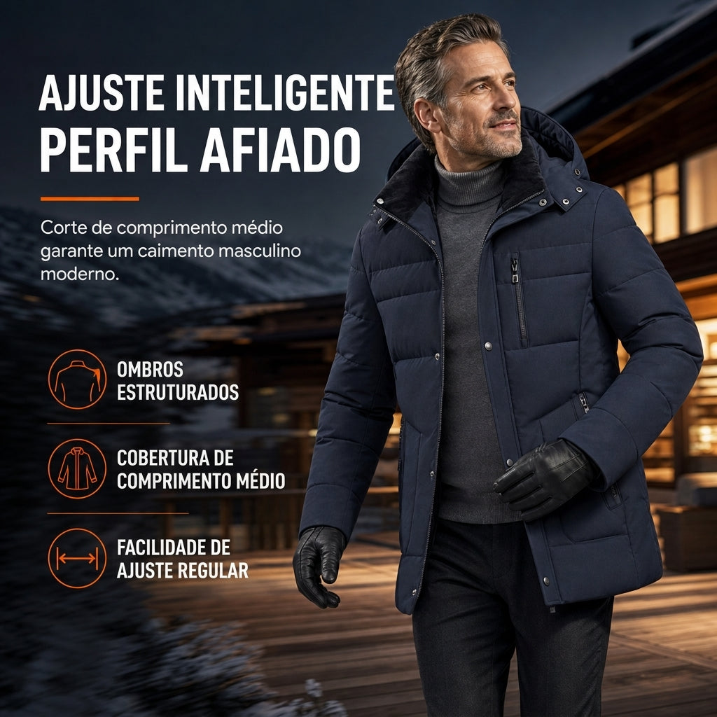 Casaco de Algodão Acolchoado de Inverno Espesso de Comprimento Médio para Homens, Casual de Negócios para Homens de Meia-Idade
