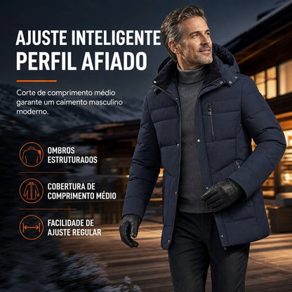 Casaco de Algodão Acolchoado de Inverno Espesso de Comprimento Médio para Homens, Casual de Negócios para Homens de Meia-Idade