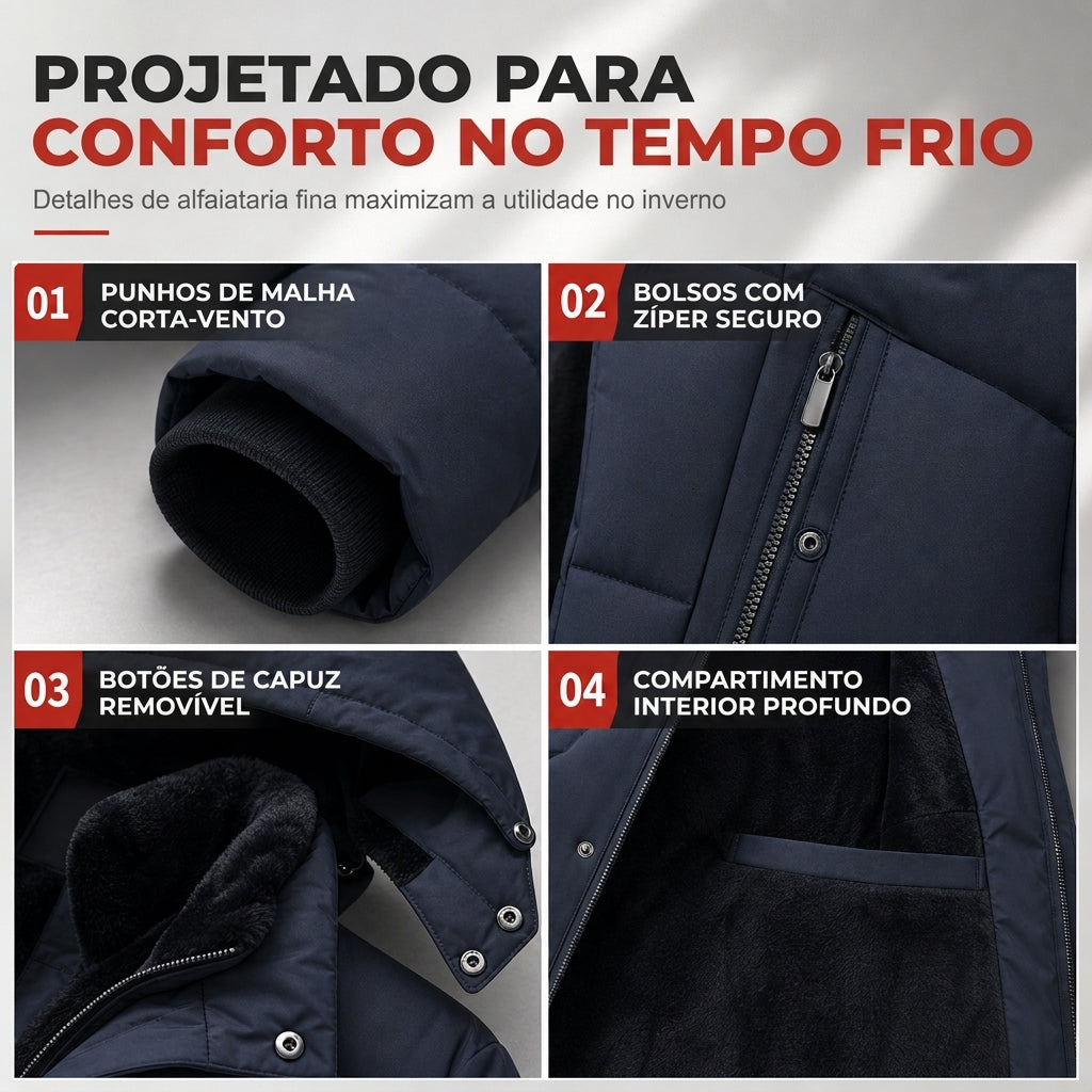 Casaco de Algodão Acolchoado de Inverno Espesso de Comprimento Médio para Homens, Casual de Negócios para Homens de Meia-Idade