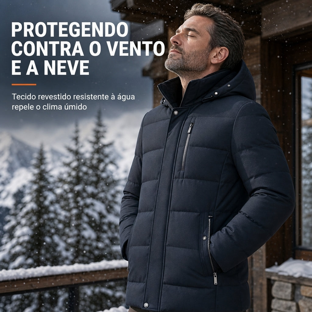 Casaco de Algodão Acolchoado de Inverno Espesso de Comprimento Médio para Homens, Casual de Negócios para Homens de Meia-Idade