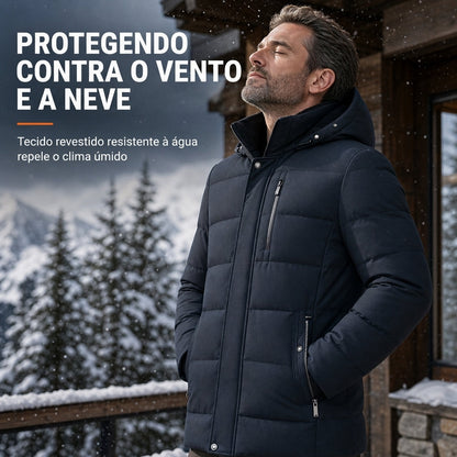 Casaco de Algodão Acolchoado de Inverno Espesso de Comprimento Médio para Homens, Casual de Negócios para Homens de Meia-Idade