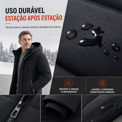 Casaco de Algodão Acolchoado de Inverno Espesso de Comprimento Médio para Homens, Casual de Negócios para Homens de Meia-Idade