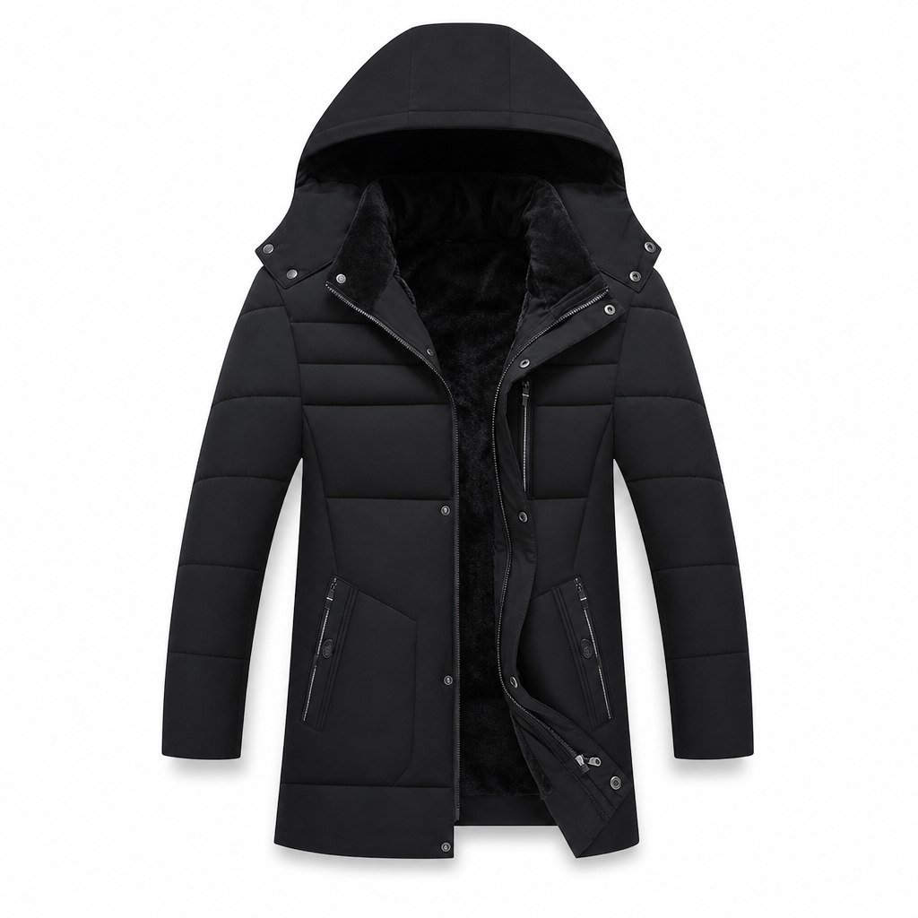 Casaco de Algodão Acolchoado de Inverno Espesso de Comprimento Médio para Homens, Casual de Negócios para Homens de Meia-Idade