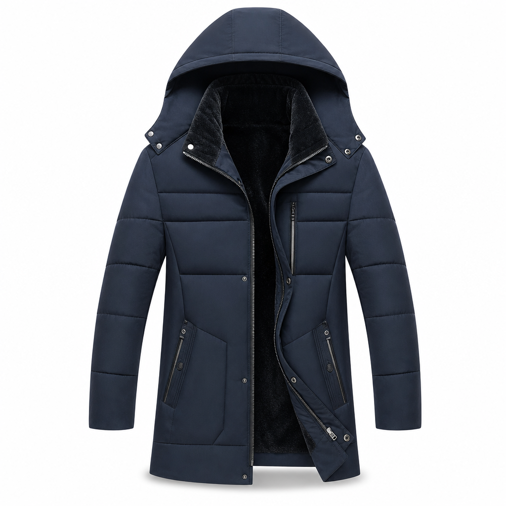 Casaco de Algodão Acolchoado de Inverno Espesso de Comprimento Médio para Homens, Casual de Negócios para Homens de Meia-Idade