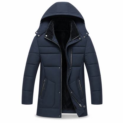 Casaco de Algodão Acolchoado de Inverno Espesso de Comprimento Médio para Homens, Casual de Negócios para Homens de Meia-Idade