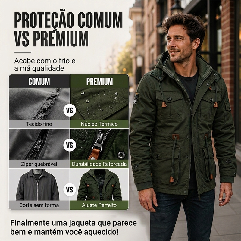Jaqueta térmica de inverno para homens com capuz removível