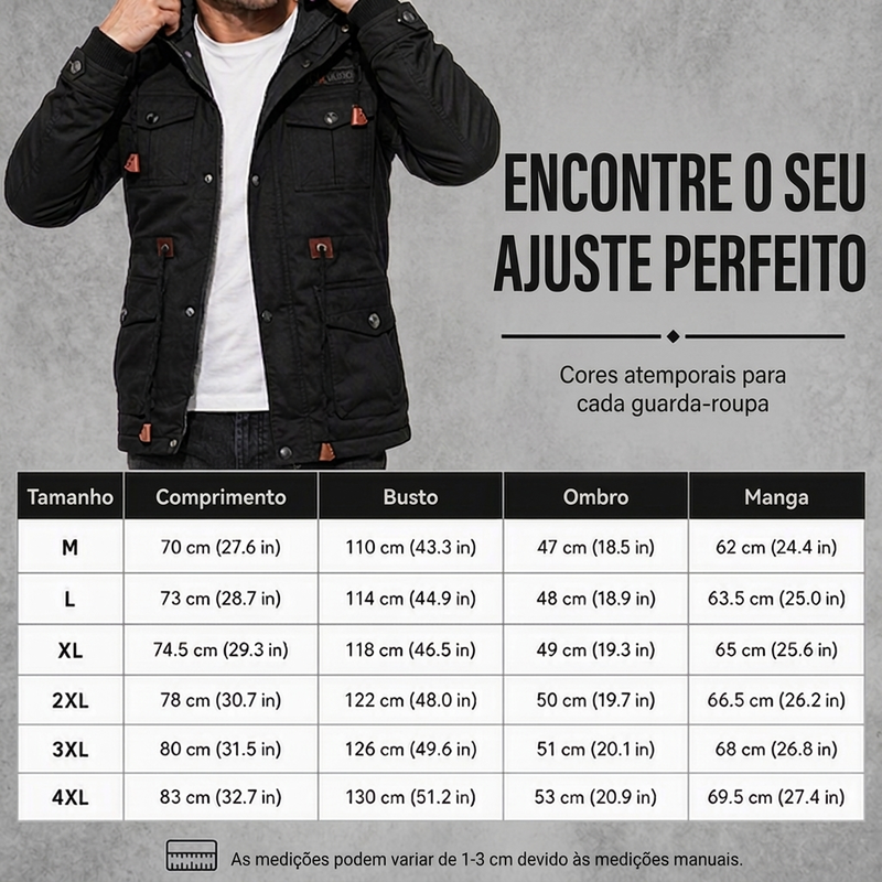 Jaqueta térmica de inverno para homens com capuz removível