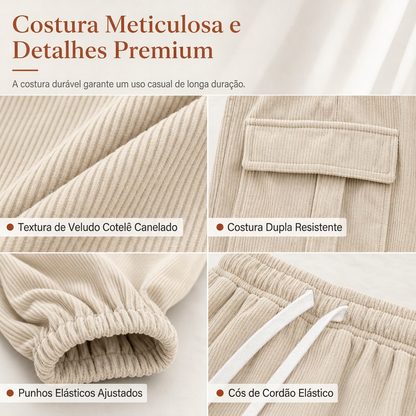 Calça Jogger de Veludo Cotim Casual Feminina