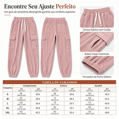 Calça Jogger de Veludo Cotim Casual Feminina