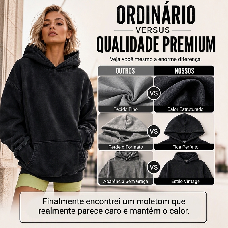 Moletom Unissex Casual Oversized com Lavagem Ácida