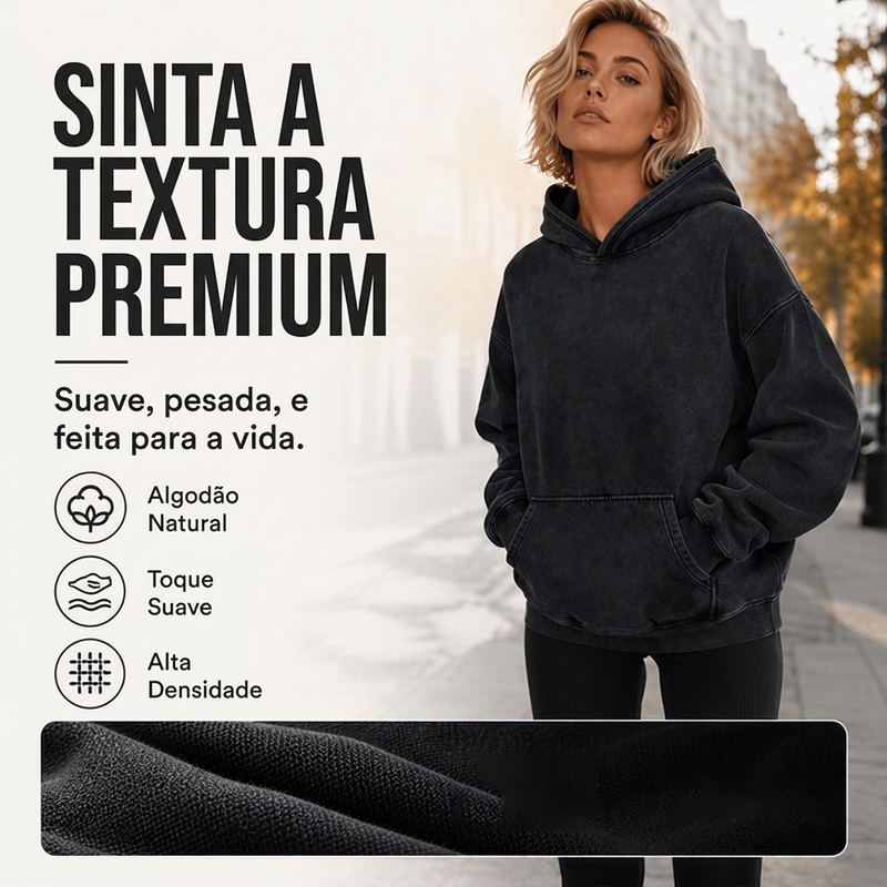 Moletom Unissex Casual Oversized com Lavagem Ácida