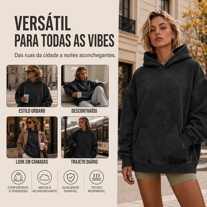 Moletom Unissex Casual Oversized com Lavagem Ácida