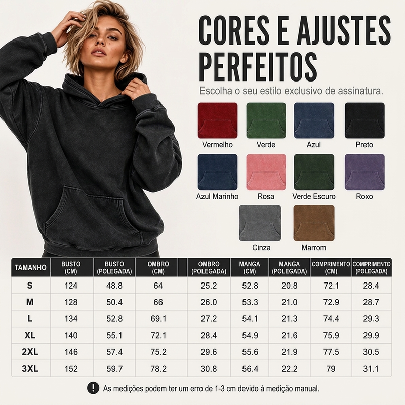 Moletom Unissex Casual Oversized com Lavagem Ácida