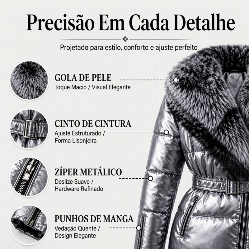 Jaqueta Matelassada Feminina com Gola de Pele Sintética