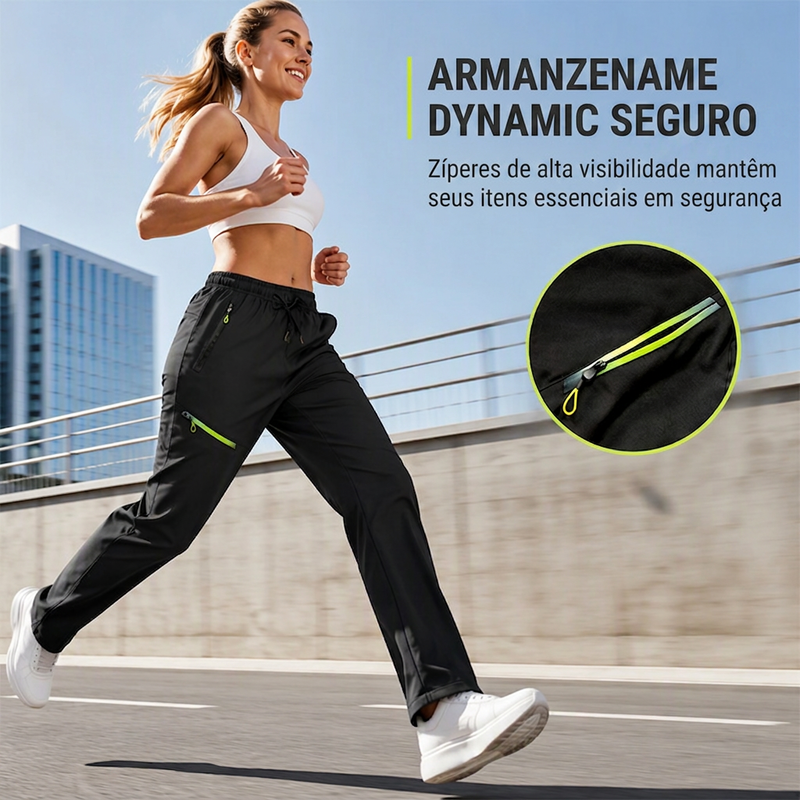 Calças esportivas casuais femininas com bolsos com zíper